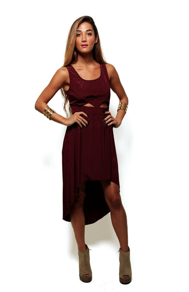 Silky Cutout Tail Dress - Burgundy