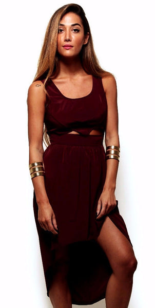 Silky Cutout Tail Dress - Burgundy