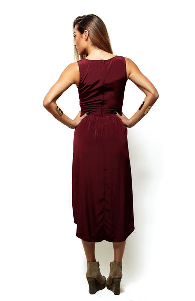 Silky Cutout Tail Dress - Burgundy