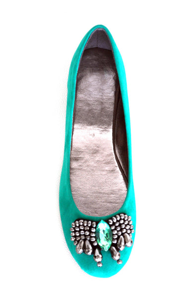 Jeweled Ballet Flats -Sea Green