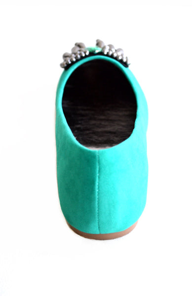 Jeweled Ballet Flats -Sea Green