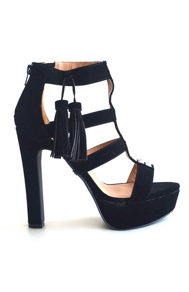 Studded Tassel Sandals- Black