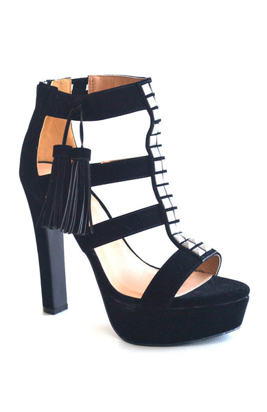 Studded Tassel Sandals- Black