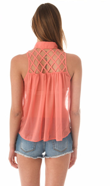 Caged Chiffon Top - Salmon