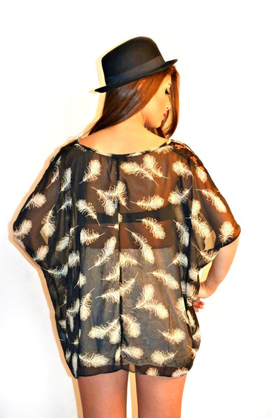 Dancing Feathers Top - Black