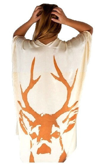 Ivory Silk Kimono with Orange Deer Back