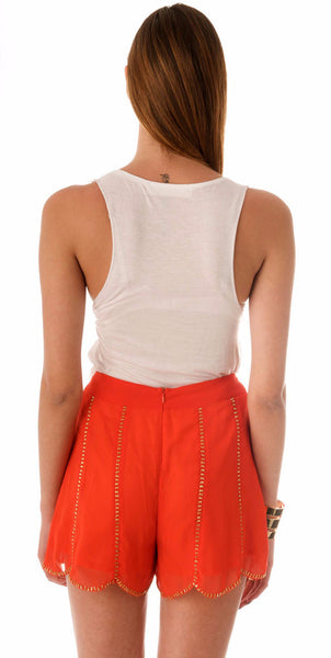 Bead Scalloped Shorts - Orange