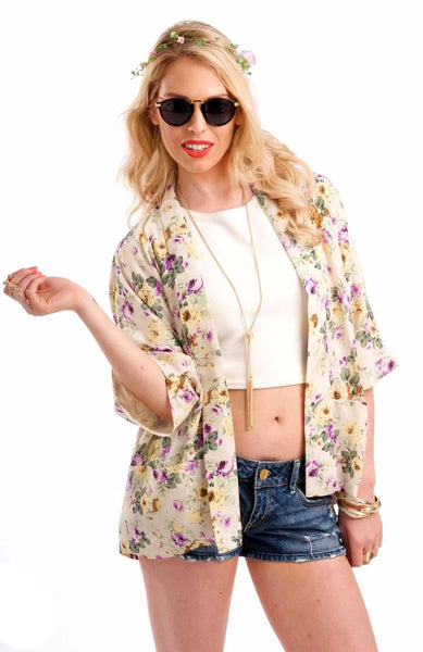 Floral Bloom Kimono - White