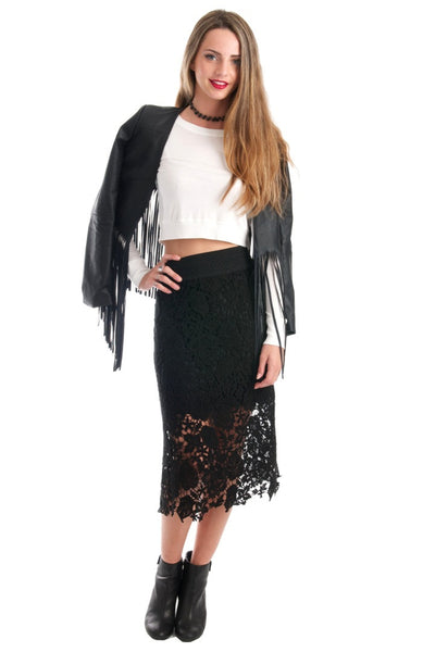 Grace The Lace Midi Black Pencil Skirt