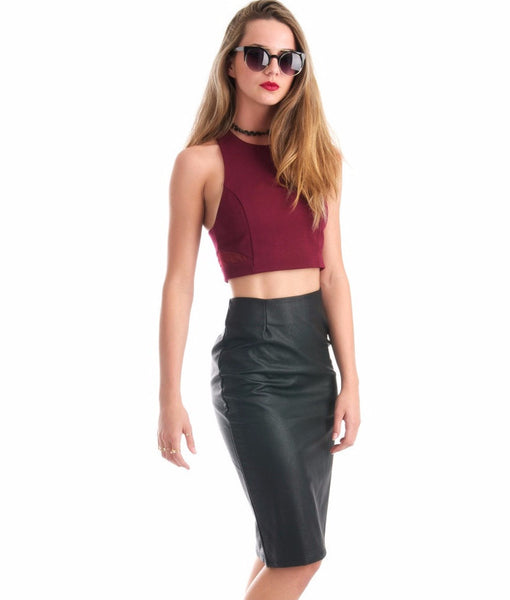 Night Vulture Black Pencil Leather Skirt
