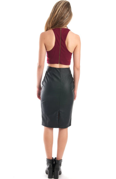 Night Vulture Black Pencil Leather Skirt