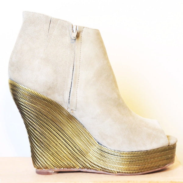 Tick Wedge Booties - Taupe