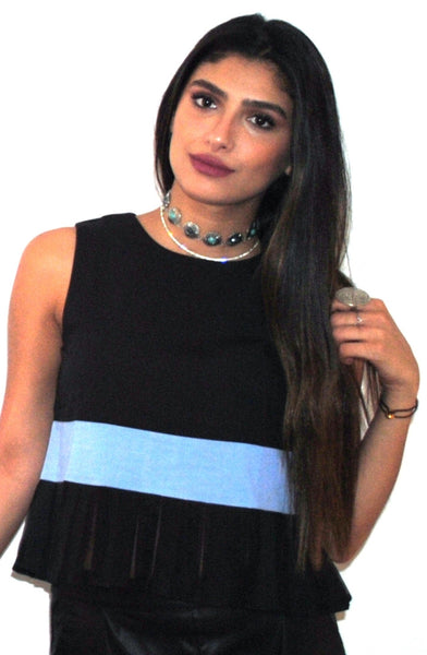 Bella Black Frill Blue Sach Top