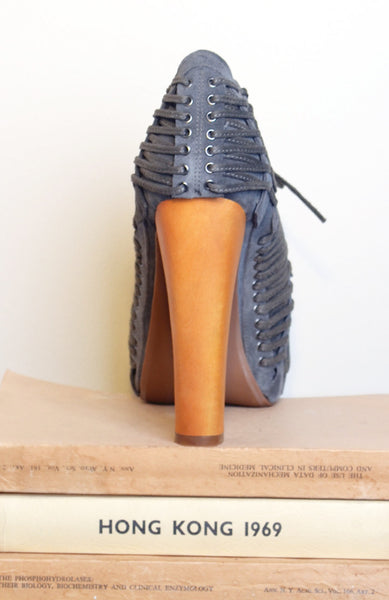 Laced Platform Booties - Grey