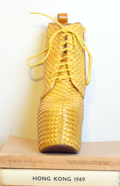 Lana Leather Platform Booties- Mustard