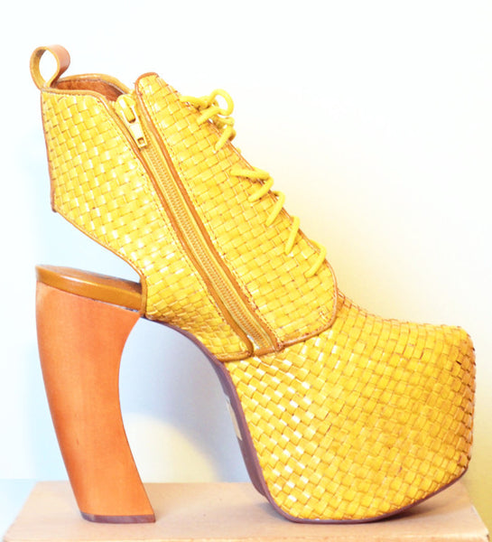 Lana Leather Platform Booties- Mustard