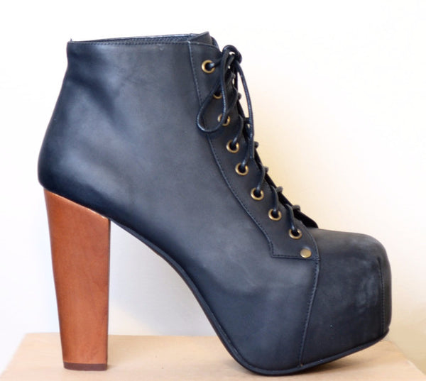 Lita Leather Platform Booties - Black