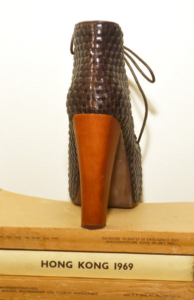 Lita Weave Leather Booties - Brown