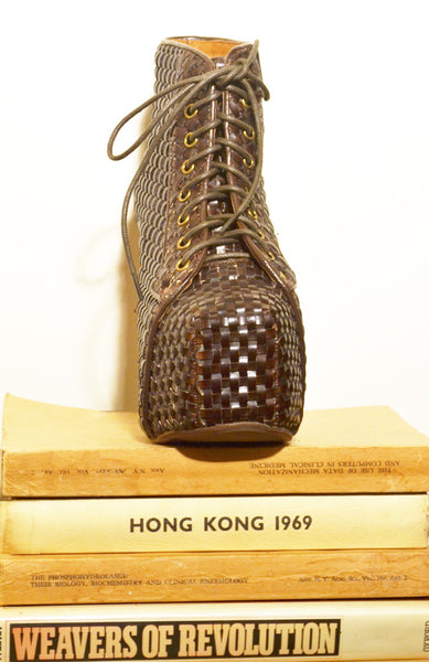 Lita Weave Leather Booties - Brown