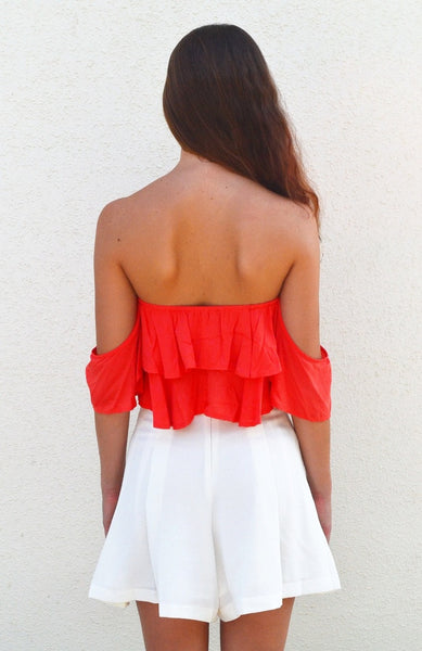Ruffle ME Orange Off Shoulder Top
