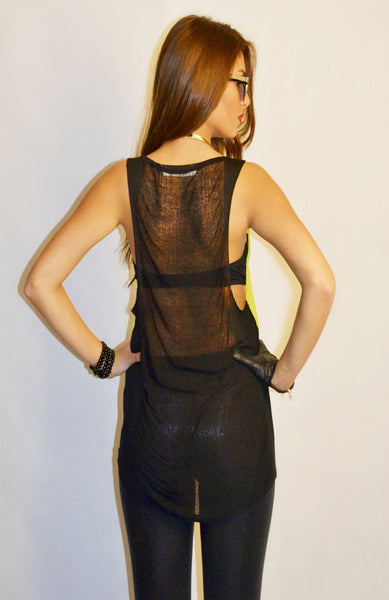 Shredded Back Top - Yellow