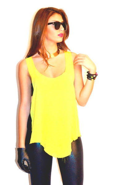 Shredded Back Top - Yellow