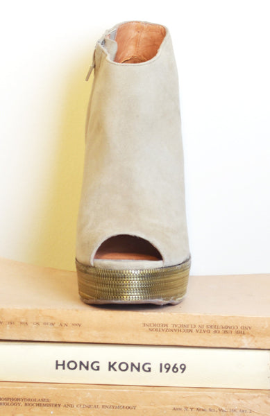 Tick Wedge Booties - Taupe